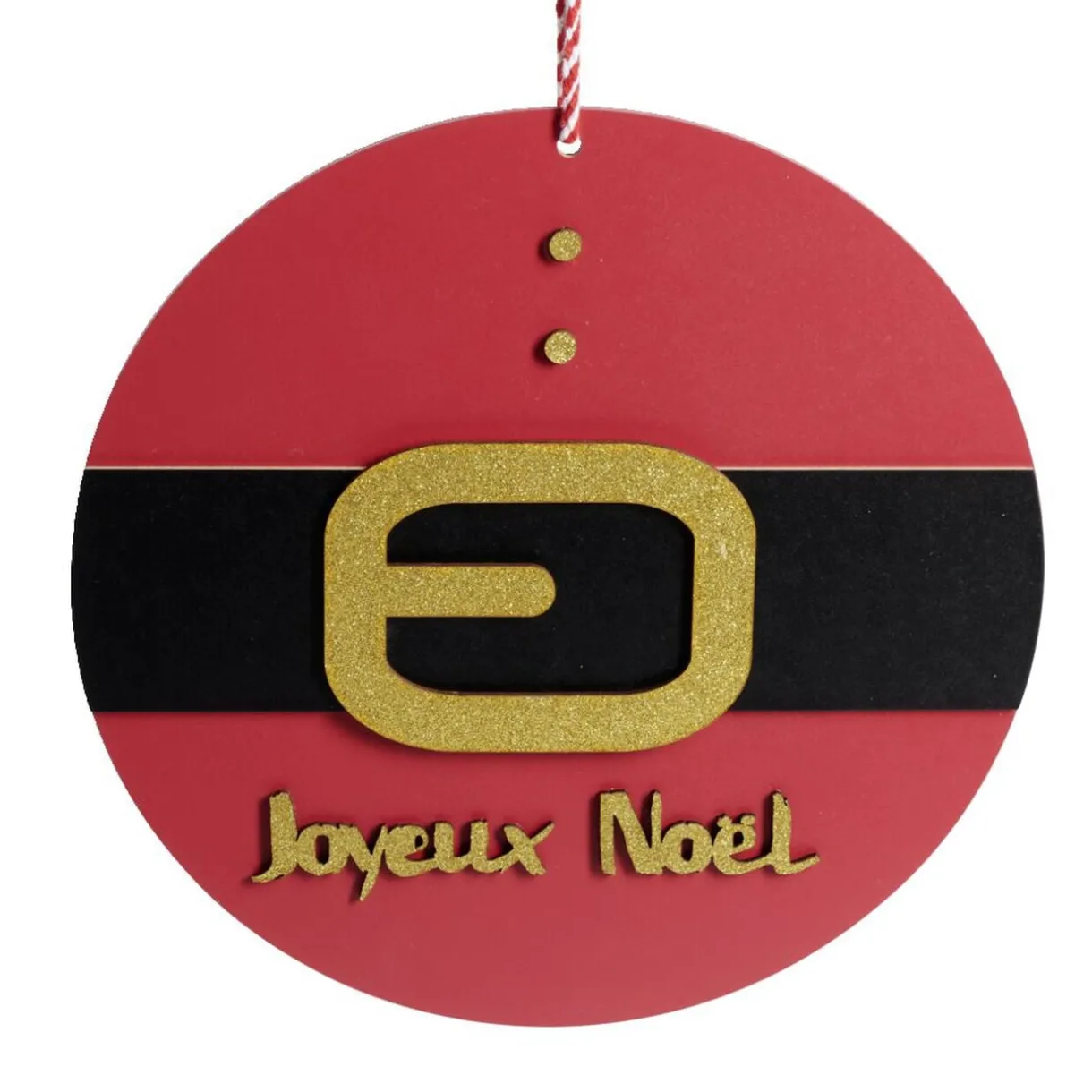 Pancarte Joyeux Noël en bois ceinture rouge et noire Ø30cm < Gifi Discount