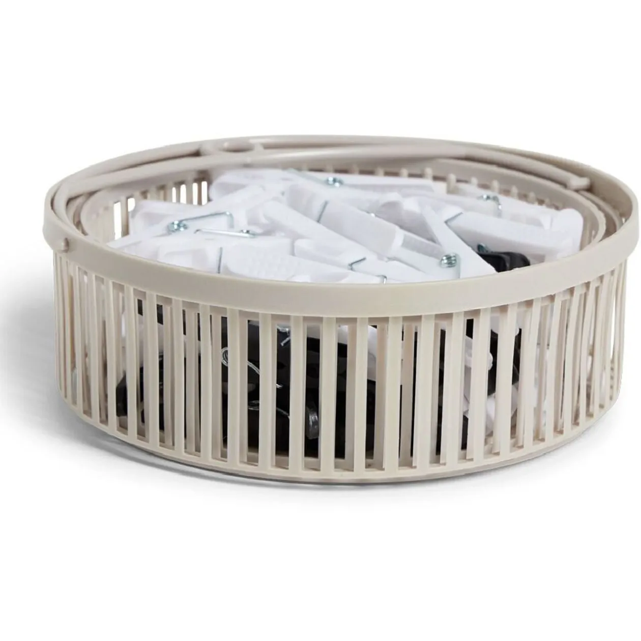 Panier avec 50 pinces à linge blanc - Ø20xH.17cm