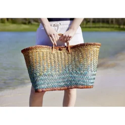 Panier de plage en fibre naturelle et cuir (plusieurs modèles)