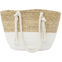 Panier de plage jacinthe d'eau tressée beige et crème 48x15xH27cm