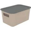 Panier de rangement 4L Vibox plastique beige avec couvercle gris 26x17,5xH12,5cm