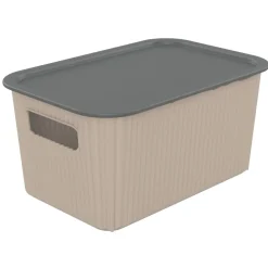 Panier de rangement 4L Vibox plastique beige avec couvercle gris 26x17,5xH12,5cm