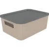 Panier de rangement 10L Vibox plastique beige avec couvercle gris 35x27xH13cm