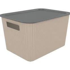 Panier de rangement 14L Vibox plastique beige avec couvercle gris 35x27xH20cm < Gifi Best