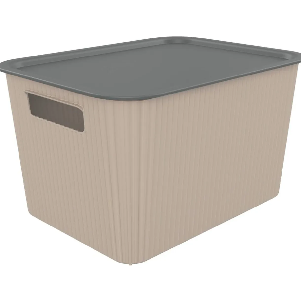 Panier de rangement 14L Vibox plastique beige avec couvercle gris 35x27xH20cm < Gifi Best