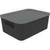 Panier de rangement 10L Vibox plastique noir avec couvercle gris 35x27xH13cm < Gifi New