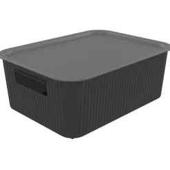 Panier de rangement 10L Vibox plastique noir avec couvercle gris 35x27xH13cm < Gifi New
