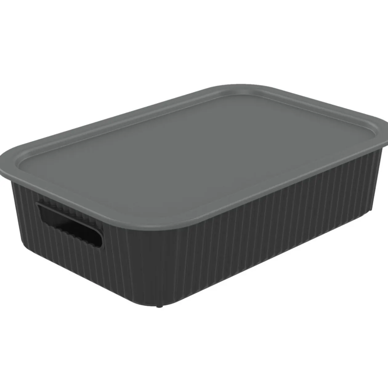 Panier de rangement 2L Vibox plastique noir avec couvercle gris 26x17,5xH6cm
