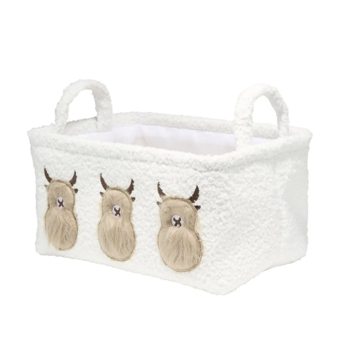Panier de rangement vache Highland tissu bouclette grand format L33cm