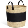 Panier à linge 42L jonc de mer et feutrine noir Ø37xH38cm