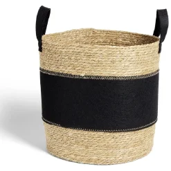 Panier à linge 42L jonc de mer et feutrine noir Ø37xH38cm