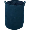 Panier à linge 56L velours côtelé bleu