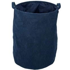 Panier à linge 56L velours côtelé bleu