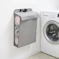 Panier à linge mural pliant tissé gris 40,5x15xH57cm