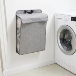 Panier à linge mural pliant tissé gris 40,5x15xH57cm