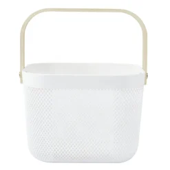 Panier plastique avec anse blanc et naturel - L24 x l24 x H18 cm