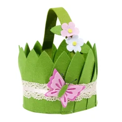 Panier pour oeufs de Pâques en feutrine verte 20x18xH15cm (2 modèles)