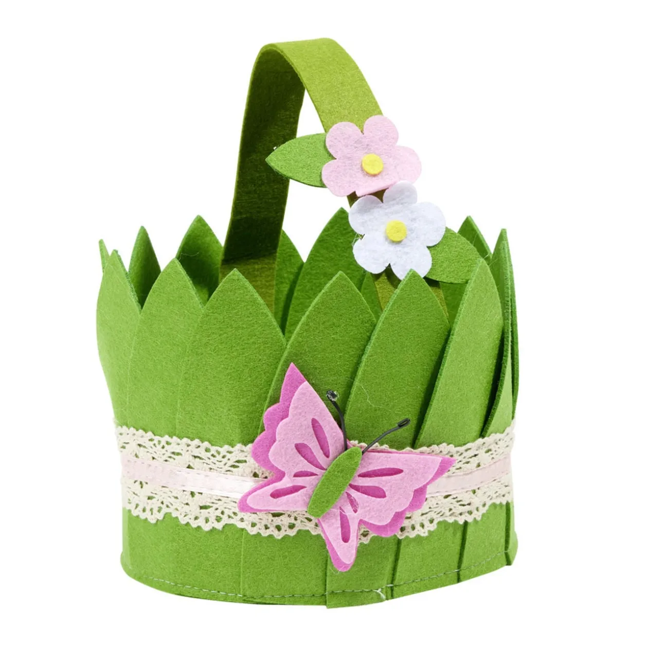 Panier pour oeufs de Pâques en feutrine verte 20x18xH15cm (2 modèles)