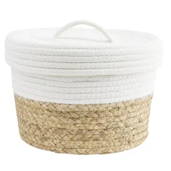 Panière avec couvercle coton jute blanc et naturel grand modèle Ø27xH18cm < Gifi Hot