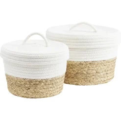Panière avec couvercle coton jute blanc et naturel grand modèle Ø27xH18cm < Gifi Hot