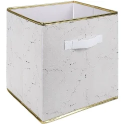 Panière Box Cube effet marbre 31x29x31cm blanc et doré