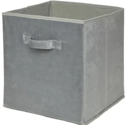 Panière Box Cube effet velours 31x29x31cm gris