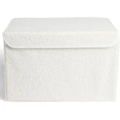 Panière coffre pliable tissu bouclette blanc 38x25xH25cm