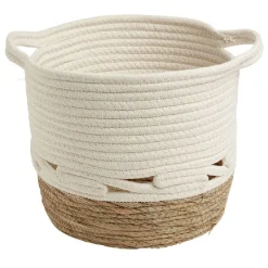Panière coton jute blanc cassé et naturel moyen modèle Ø27xH23cm