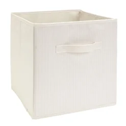 Panière de rangement Box Cube cartonnée blanche à rayures 31x31xH29cm
