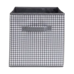 Panière de rangement Box Cube cartonnée grise motif patte d'oie 31x31xH29cm