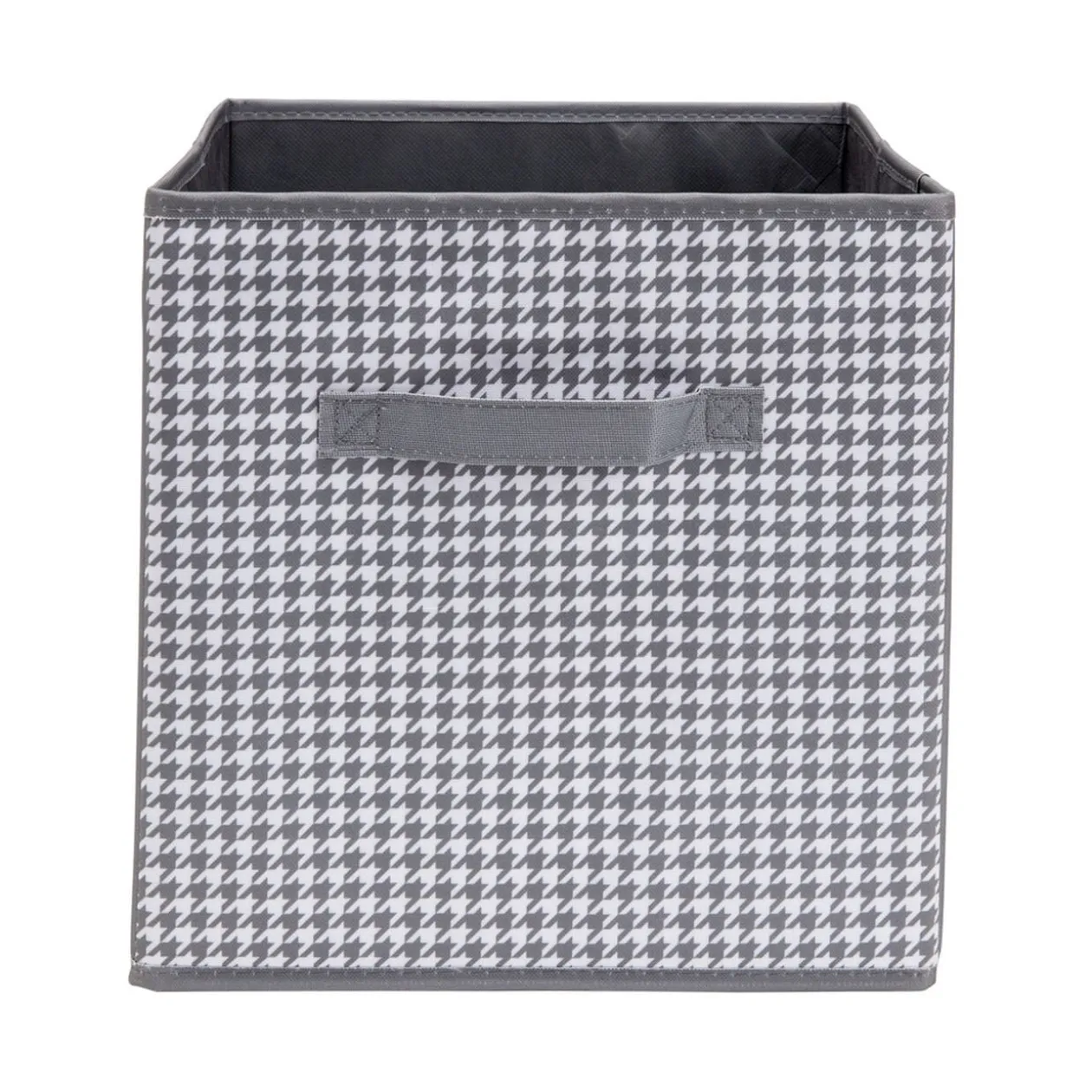 Panière de rangement Box Cube cartonnée grise motif patte d'oie 31x31xH29cm