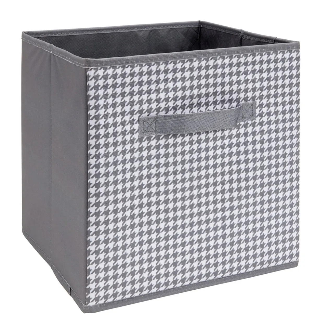 Panière de rangement Box Cube cartonnée grise motif patte d'oie 31x31xH29cm