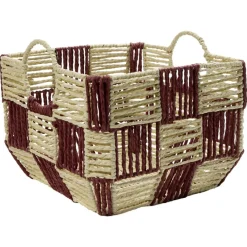 Panière de rangement carrée damier papier beige et rouge 29x29xH20cm < Gifi Outlet