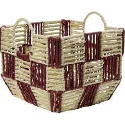 Panière de rangement carrée damier papier beige et rouge 26x26xH20cm < Gifi New