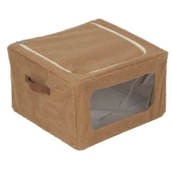 Panière de rangement carrée laine bouclée marron 40x40xH25cm < Gifi