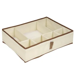 Panière de rangement compartimentée 16L 6 cases polycoton beige et marron 44x34cm < Gifi Outlet