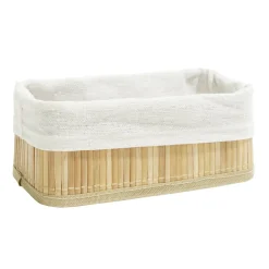 Panière de rangement en bambou et tissu 18x9xH7,6cm