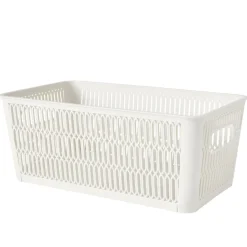 Panière de rangement 3,8L ajourée empilable plastique blanc 29x16,5xH11,5cm