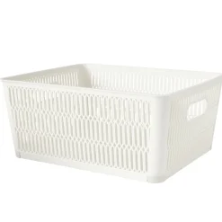 Panière de rangement 5,8L ajourée empilable plastique blanc 28x23xH12,5cm