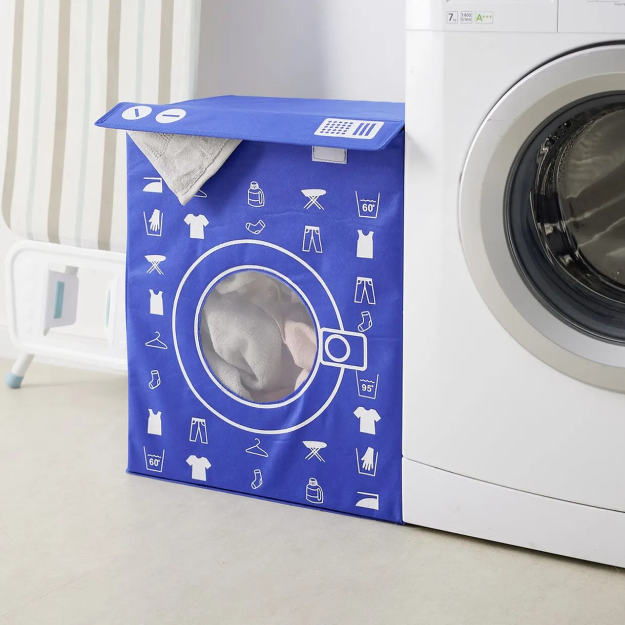 Panière de rangement à linge décor machine à laver bleu 44x35x55cm < Gifi Online
