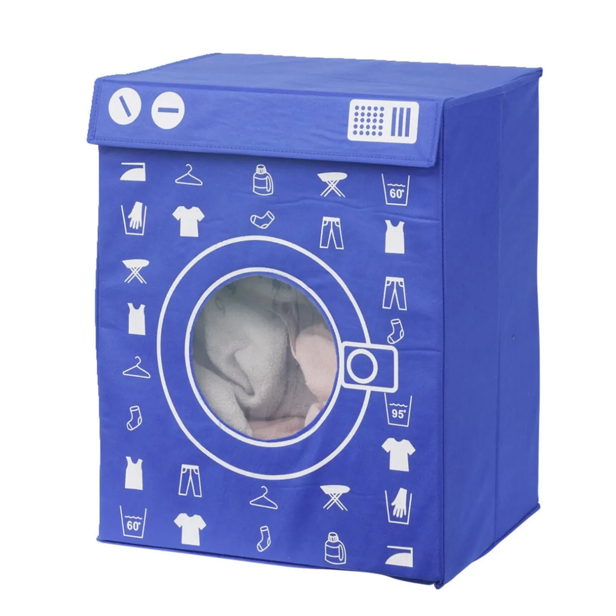 Panière de rangement à linge décor machine à laver bleu 44x35x55cm < Gifi Online