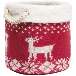 Panière de rangement style chaussette de Noël rouge et blanc Ø30xH30cm