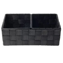 Panière de rangement x3 tissu gris foncé (1 grande et 2 petites)