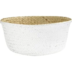 Panière en jute blanc naturel décor dentelle Ø28xH25 cm