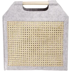 Panière feutrine et bambou grise Grand modèle 47x17xH42cm