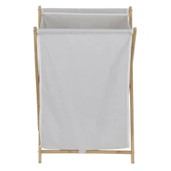Panière à linge 70L pliante bambou et tissu beige 45x38,5xH64cm