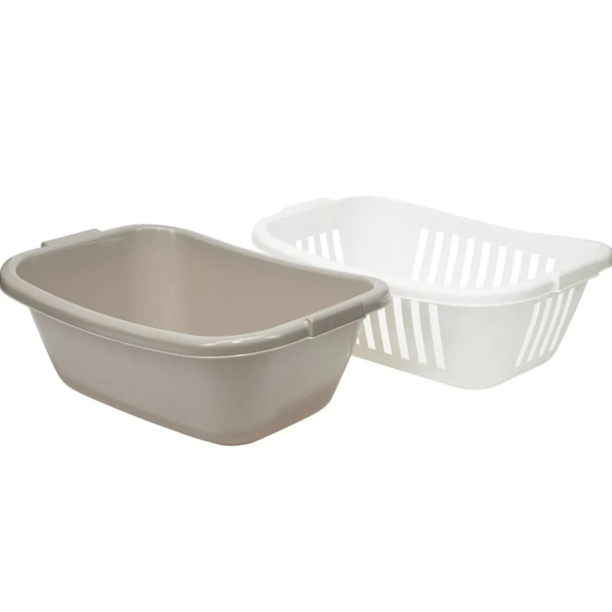 Panière à linge x2 en plastique blanc et marron 58x40xH23cm < Gifi New