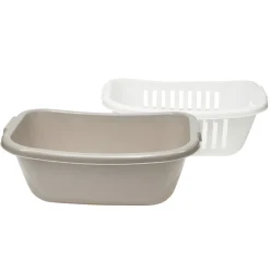 Panière à linge x2 en plastique blanc et marron 58x40xH23cm < Gifi New