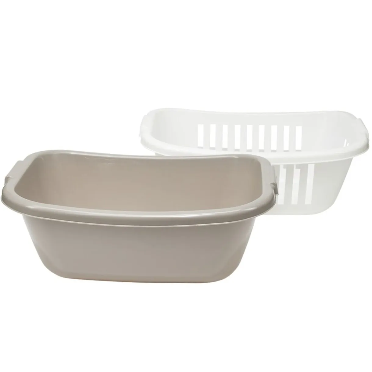 Panière à linge x2 en plastique blanc et marron 58x40xH23cm < Gifi New