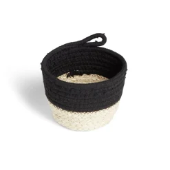 Panière naturelle jacinthe d'eau coton beige et noir Ø15xH12cm < Gifi Sale